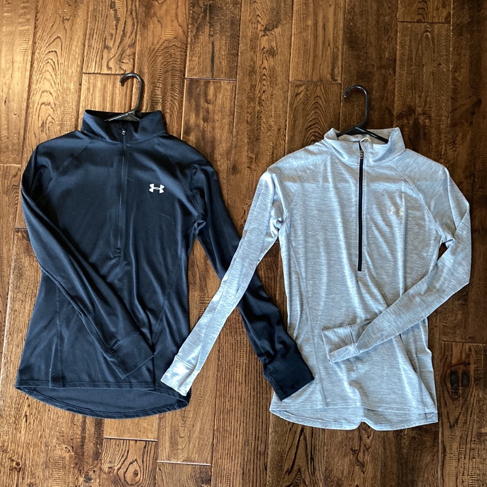 Two Under Armour Womens Quarter Zip Tops Grey, Black Small